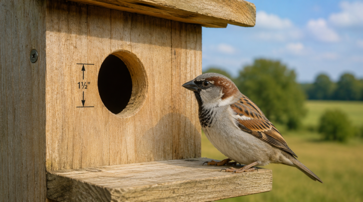 Illustration of a correctly sized bluebird nest box hole excluding a House Sparrow