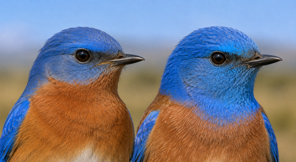 Illustration comparing the throat color of an Eastern Bluebird and a Western Bluebird